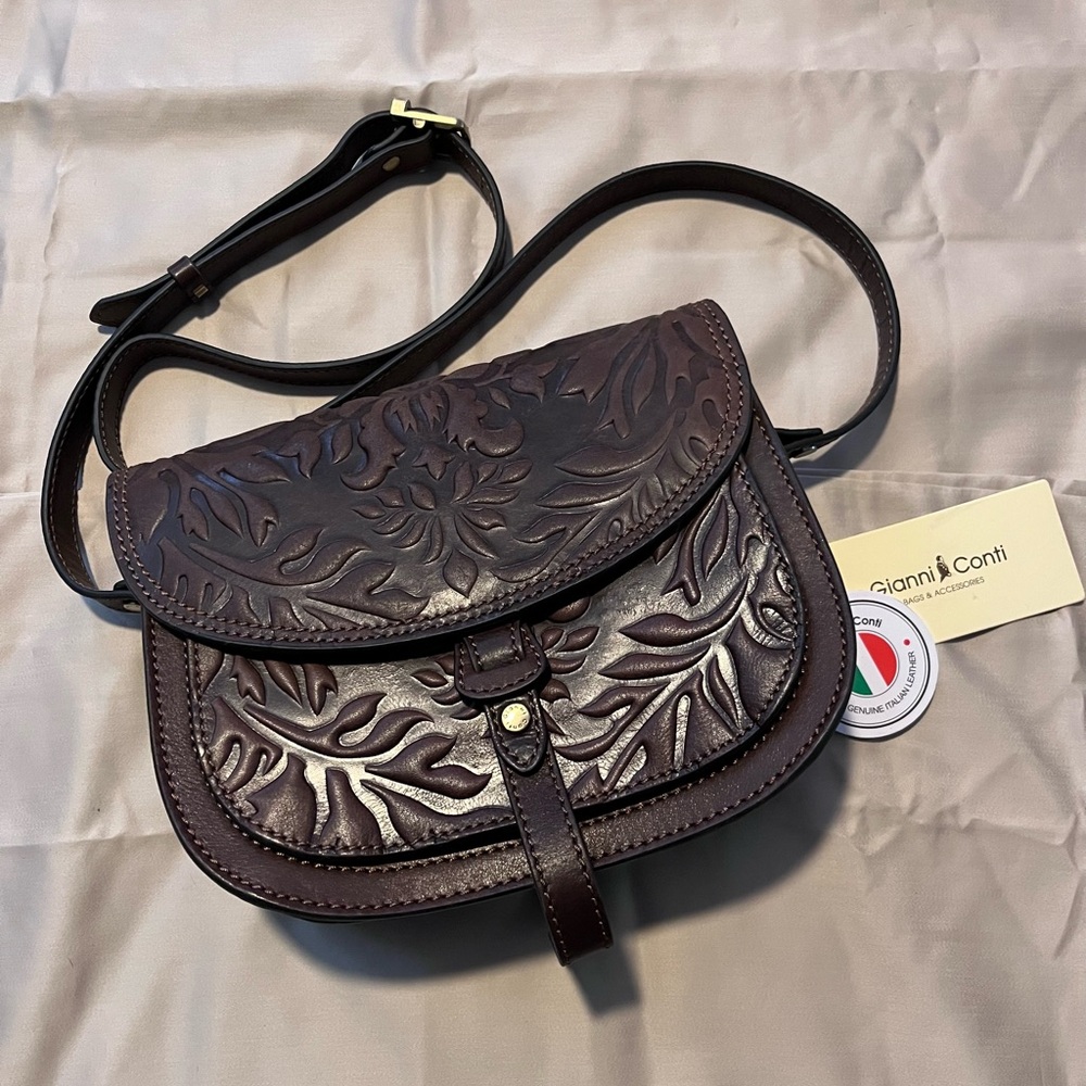 Brown Leather Gianni Conti Crossbody Bag New